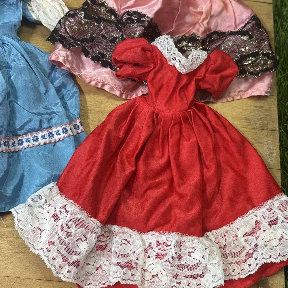 Vintage Doll Clothes Lot 11 Pc Dresses Bonnets Gowns Outfits Barbie Size Mixed